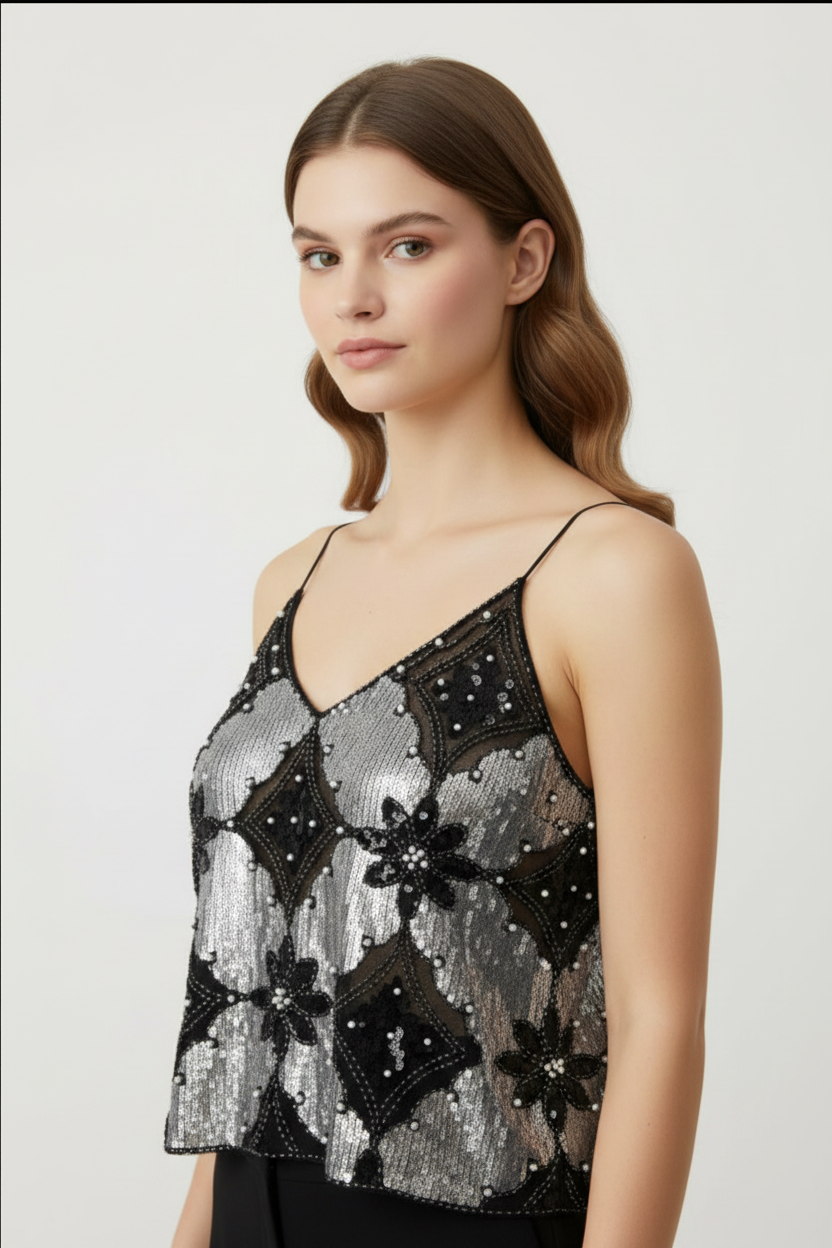 Léa | Top Brodé Perles et Sequins