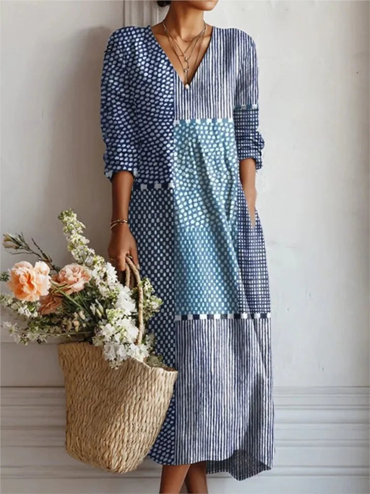 Summer Fashion Bamboo Linen Printed Women's Short Sleeve Dress 2026 New Casual Loose Retro Pocket Elegant Female Vacation Dress