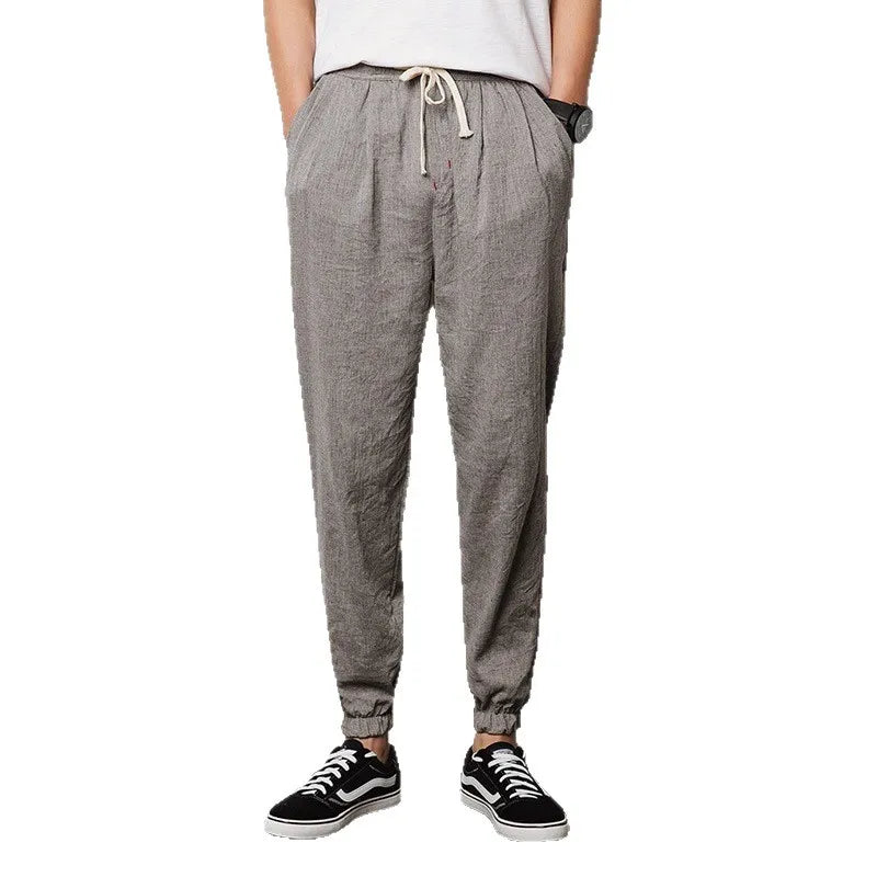 Summer Men's Loose Cotton Linen Harlan Pants Comfortable Casual Fashionable Lantern Trousers Cuffed Pants Youth Popular