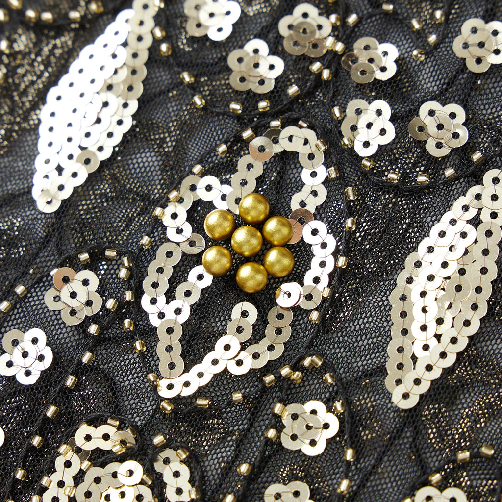 Léa | Top Brodé Perles Cœurs Noir et Or
