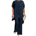 Women's 2-Piece Chiffon Set Casual Wide Leg Pant Suit Ruffle Asymmetric Layers Wedding Guest Outfit Daily Wear for Summer