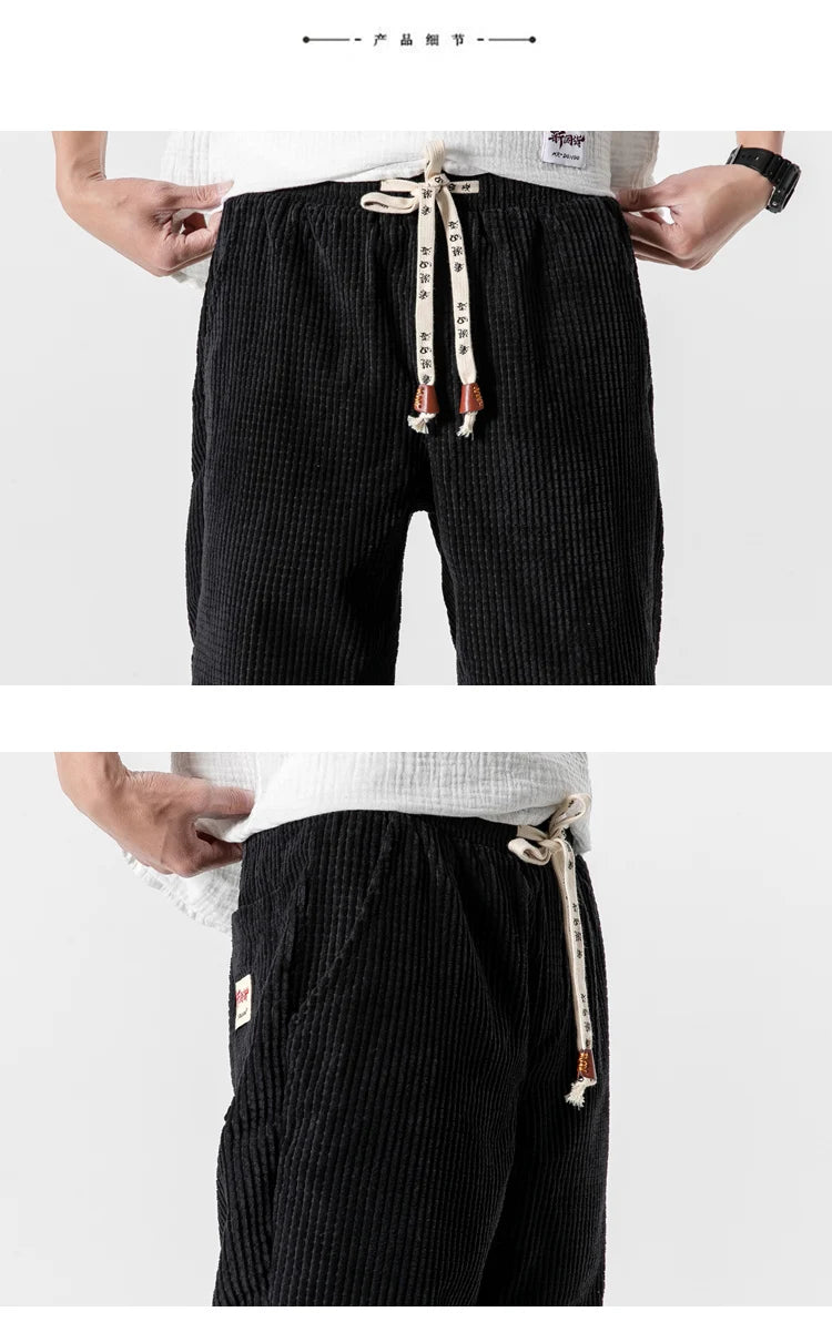 2025 New Spring Autumn Japanese loose washed men's casual pants corduroy leggings trendy men's pants fashionable solid color