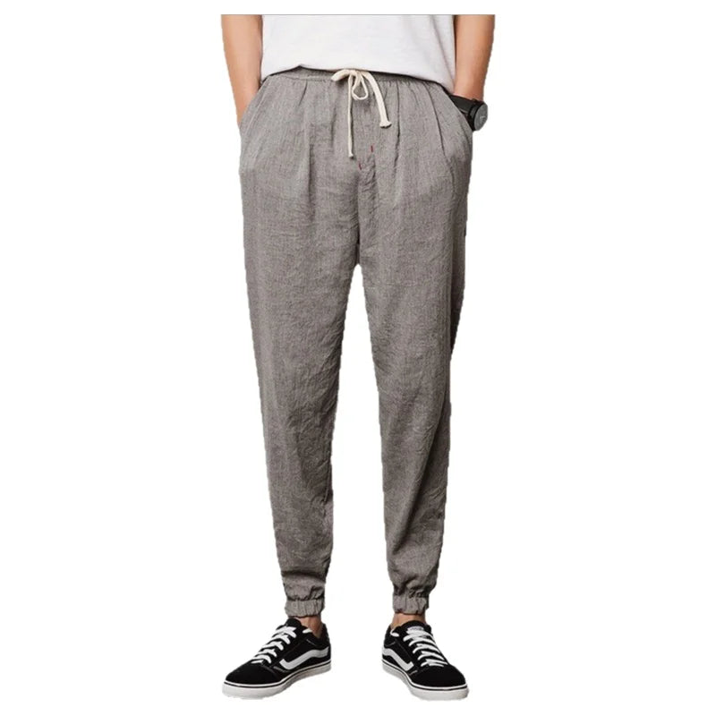 Summer Men's Loose Cotton Linen Harlan Pants Comfortable Casual Fashionable Lantern Trousers Cuffed Pants Youth Popular