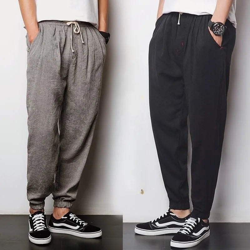 Summer Men's Loose Cotton Linen Harlan Pants Comfortable Casual Fashionable Lantern Trousers Cuffed Pants Youth Popular