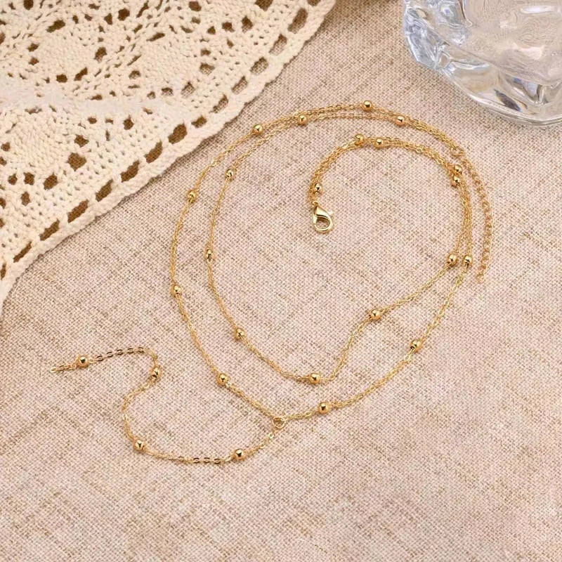 Iris | Collier Double Rang Chaîne Perlée et Pendentif
