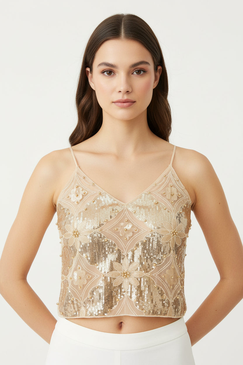 Léa | Top Brodé Perles et Sequins