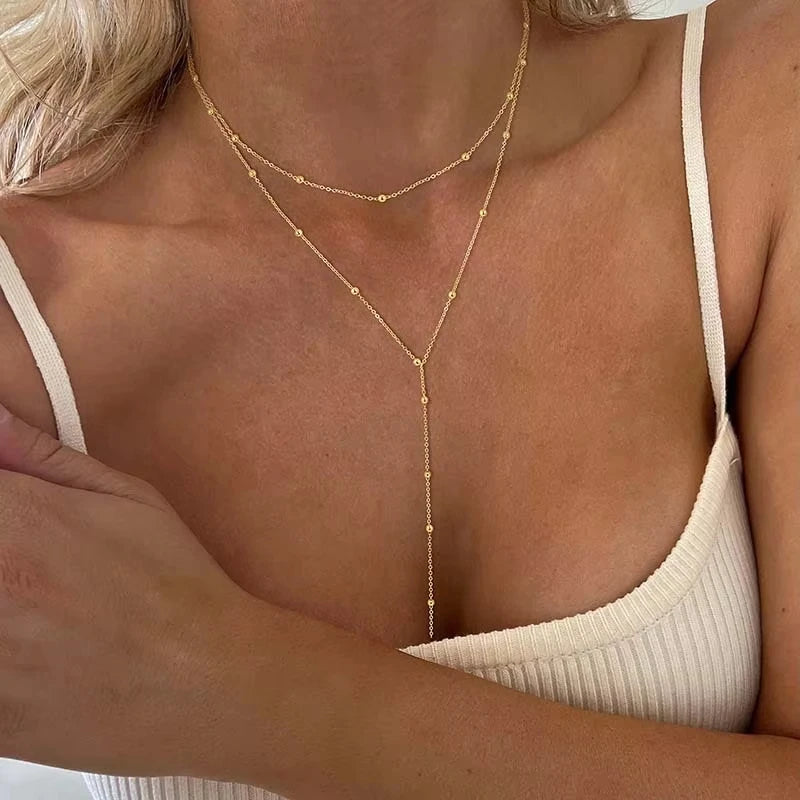 Iris | Collier Double Rang Chaîne Perlée et Pendentif