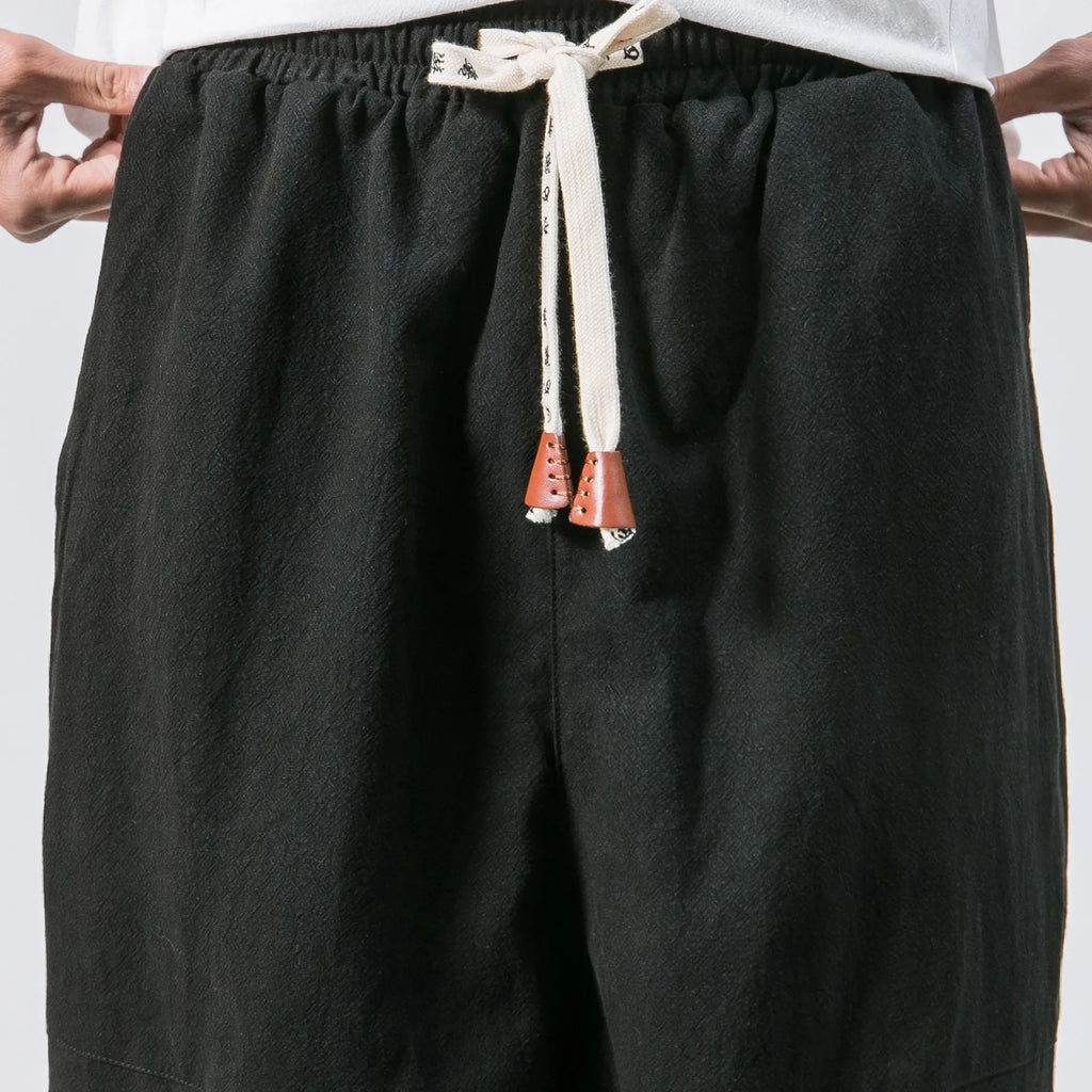 Loose Cotton Linen Men's Casual Pants Autumn Winter New Style Japanese Style Drawstring Wide Leg Lantern Pants