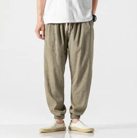 Summer Men's Loose Cotton Linen Harlan Pants Comfortable Casual Fashionable Lantern Trousers Cuffed Pants Youth Popular