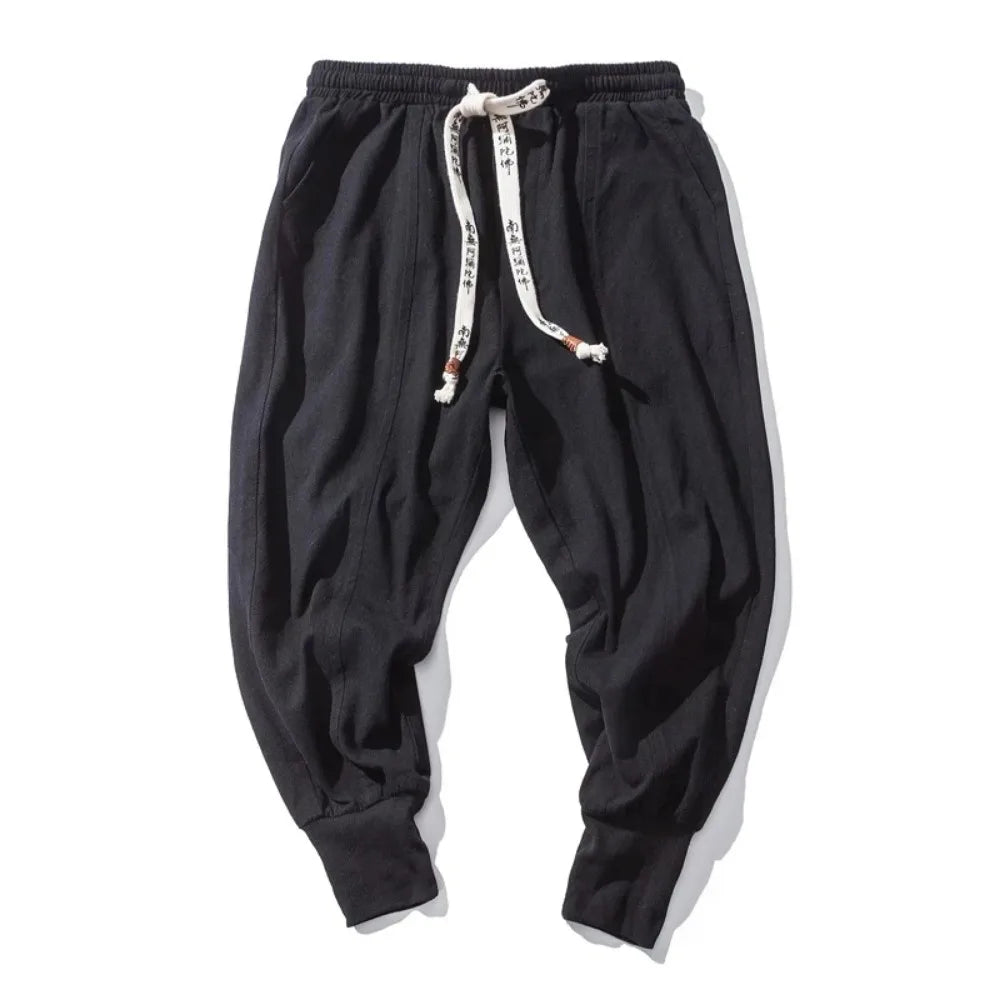 Cotton Linen Harem Pants Men Streetwear Joggers New Baggy Drop-crotch Pants Casual Trousers Men Sweatpants